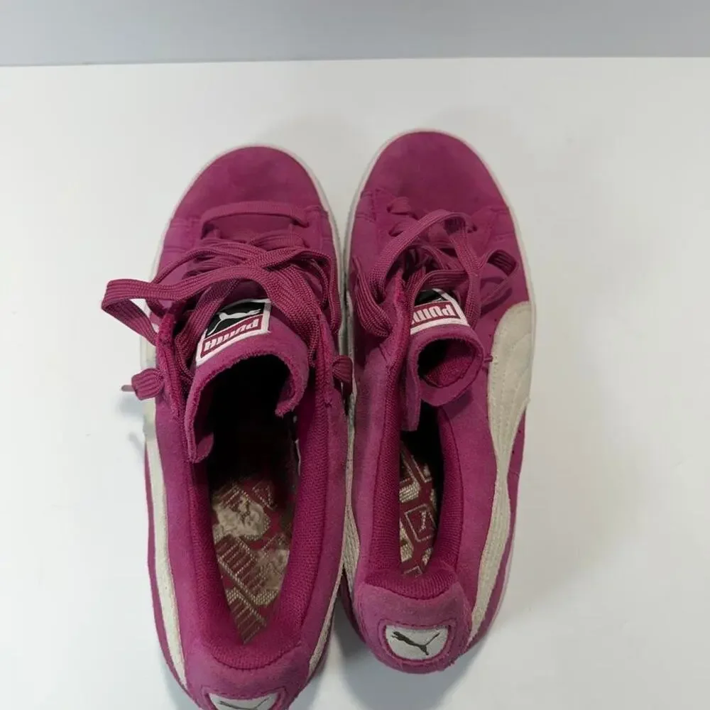 Puma Suede Classic Womens 8.5 355462-79 Fuchsia Magenta White Low Top Sneakers